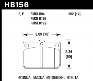 Колодки тормозные HB156E.562 HAWK Blue 9012 Mazda 14 mm