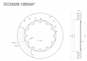 Ротор тормозного диска 330*28mm, DC Brakes DC33028-12B50AL, крепеж под болты, левый ― MaxiSport Tuning