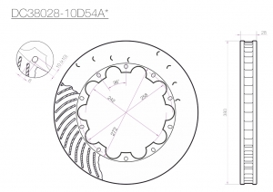 Ротор тормозного диска 380*28mm, DC Brakes DC38028-10D52AL, D крепеж, лев. (Brembo, JBT)