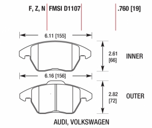 Колодки тормозные DC1107E19 DC Brakes RT.2 перед. AUDI A3 / VW GOLF 5,6 , PASSAT CC, B6, B7 ― MaxiSport Tuning