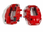 Комплект суппортов 2 шт. Brembo 4 поршня + адаптеры + армир. торм. шланги (2 шт) КРАСНЫЕ VAG-B4B-GN3