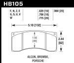 Колодки тормозные HB105F.620 HAWK HPS Alcon, Wilwood, Brembo, JBT FB4P1