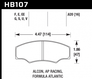 Колодки тормозные HB107U.620 HAWK DTC-70 ALCON H type; AP RACING; HPB тип 5; PROMA 4 порш