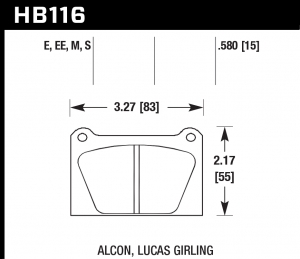 Колодки тормозные HB116E.580 HAWK Blue 9012 S 2000 15 mm