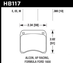 Колодки тормозные HB117M.380 HAWK Black AP Racing 2 10 mm