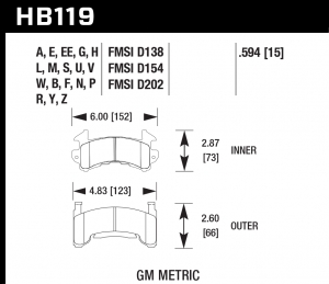 Колодки тормозные HB119L.594 HAWK MT-4 GM Metric 15 mm