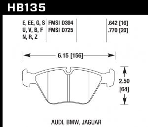 Колодки тормозные HB135F.642 HAWK HPS передние BMW 5 (E34) / 7 (E32) / M3 3.0 E36