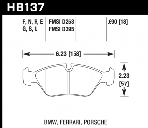 Колодки тормозные HB137G.690 HAWK DTC-60 BMW, Porsche 18 mm