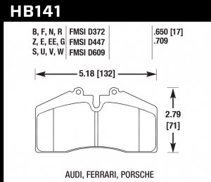Колодки тормозные HB141S.650 HAWK HT-10  Brembo S4 / Stop Tech ST