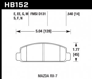 Колодки тормозные HB152EE.540 HAWK Blue 42; Mazda RX-7 14mm