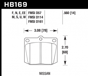 Колодки тормозные HB169EE.560 HAWK Blue 42; Nissan 14mm