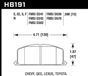 Колодки тормозные HB191EE.590 HAWK Blue 42; Toyota 15mm