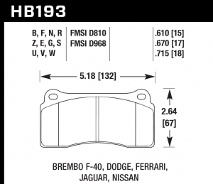 Колодки тормозные HB193G.610 HAWK DTC-60 Rotora 15 mm