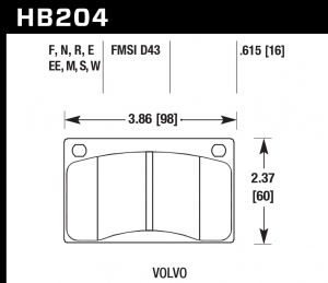 Колодки тормозные HB204N.615 HAWK HP Plus