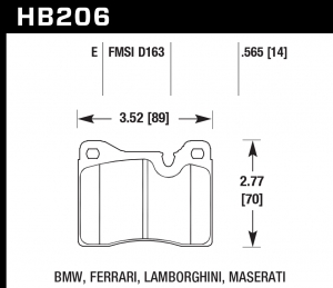 Колодки тормозные HB206E.565 HAWK Blue 9012 BMW, Ferrari 14 mm