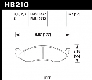 Колодки тормозные HB210P.677 HAWK SD передние JEEP / KIA