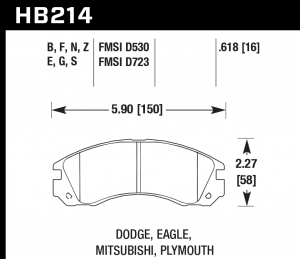 Колодки тормозные HB214E.618 HAWK Blue 9012 Mitsubishi 16 mm