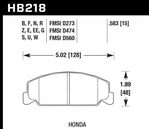 Колодки тормозные HB218EE.583 HAWK Blue 42; Honda 15mm