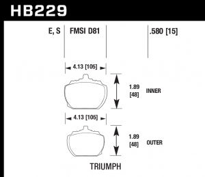 Колодки тормозные HB229E.580 HAWK Blue 9012 Triumph 15 mm