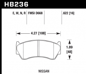 Колодки тормозные HB236E.622 HAWK Blue 9012 Nissan 16 mm