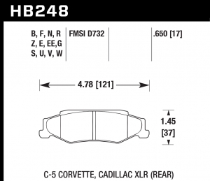 Колодки тормозные HB248E.650 HAWK Blue 9012 C-5 Corvette (Rear) 17 mm
