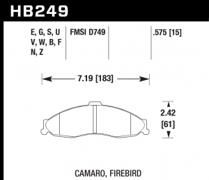 Колодки тормозные HB249U.575 HAWK DTC-70 Camaro, Firebird 15 mm