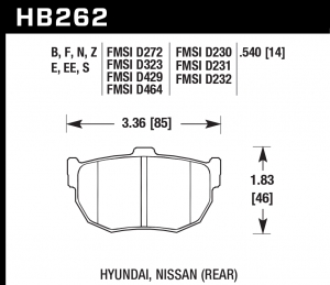 Колодки тормозные HB262E.540 HAWK Blue 9012 Nissan (Rear) 14 mm