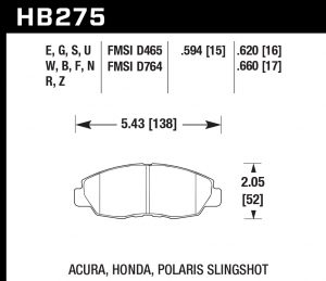 Колодки тормозные HB275W.620 HAWK DTC-30 Acura/Honda 16 mm
