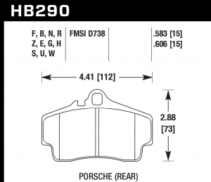 Колодки тормозные HB290W.606 HAWK DTC-30 Porsche 996/Boxster (Rear) 15 mm