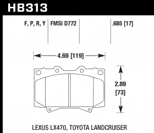 Колодки тормозные HB313Y.685 HAWK LTS передние LEXUS LX470 / TOYOTA LC100
