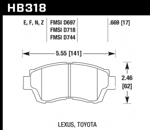Колодки тормозные HB318Z.669 HAWK PC передние LEXUS GS 300 (SC300), GS 400 (SC400) / TOYOTA Camry 3.