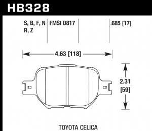 Колодки тормозные HB328Z.685 HAWK PC передние TOYOTA Celica, Corolla Verso