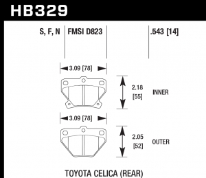 Колодки тормозные HB329S.543 HAWK HT-10; Toyota Celica  (Rear) 14mm