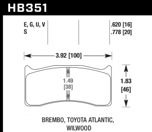 Колодки тормозные HB351U.778 HAWK DTC-70 Wilwood 20 mm