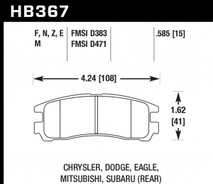 Колодки тормозные HB367M.585 HAWK Black; Subaru/Mitsubishi 15mm