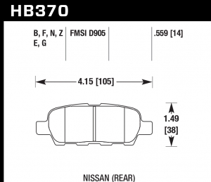 Колодки тормозные HB370E.559 HAWK Blue 9012 Nissan (Rear) 14 mm