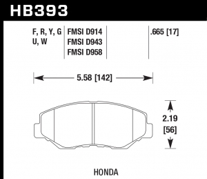 Колодки тормозные HB393W.665 HAWK DTC-30; Honda (Front) 17mm