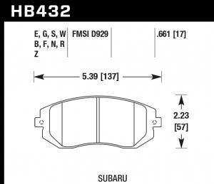 Колодки тормозные HB432B.661 HAWK Street 5.0 передние Subaru Forester, Impreza, Legacy