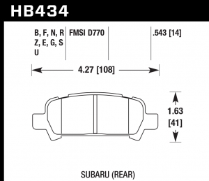 Колодки тормозные HB434U.543 HAWK DTC-70 Subaru (Rear)   14 mm