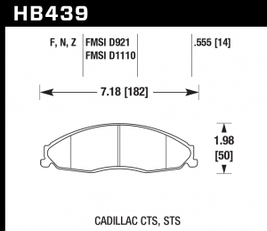 Колодки тормозные HB439F.555 HAWK HPS передние CADILLAC / PONTIAC