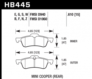 Колодки тормозные HB445W.610 HAWK DTC-30 Mini Cooper (Rear) 16 mm