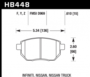 Колодки тормозные HB448Z.610 HAWK PC передние  INFINITI FX35 / FX45 (до 2006 г.в.)