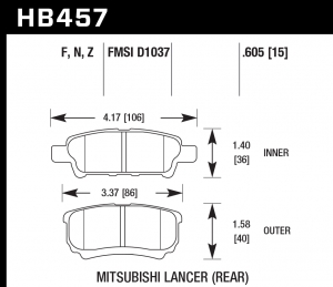 Колодки тормозные HB457N.605 HAWK HP Plus; 16mm