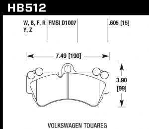 Колодки тормозные HB512Z.605 HAWK PC  перед PORSCHE Cayenne (955); VW Touareg 330 мм; HPB тип 4