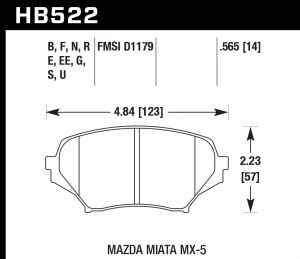 Колодки тормозные HB522E.565 HAWK Blue 9012 Mazda Miata MX-5 14 mm