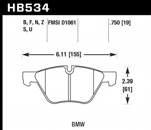 Колодки тормозные HB534S.750 HAWK HT-10 BMW 19 mm