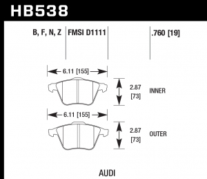 Колодки тормозные HB538B.760 HAWK Street 5.0 передние  Audi A4 8E, A6 4F, A8 4E