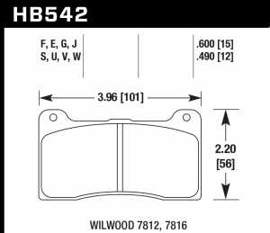 Колодки тормозные HB542E.600 HAWK Blue 9012 Wilwood 15 mm