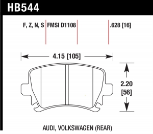 Колодки тормозные HB544N.628 HAWK HP+ задние AUDI TT 8J, A6, Allroad 4H, A3 / VW Golf 5,6 , Passat C