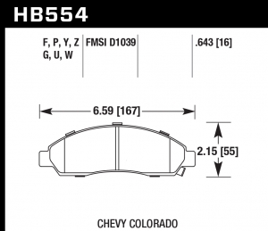 Колодки тормозные HB554W.643 HAWK DTC-30; Isuzu 17mm